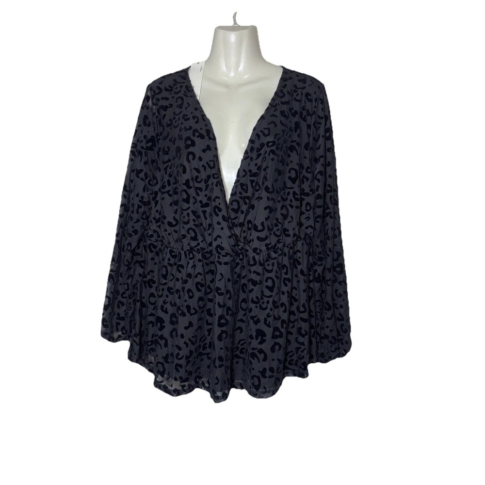 BloomChic leopard Print Peplum-style babydoll Shirt Long Sleeve Size 18/20 NWT